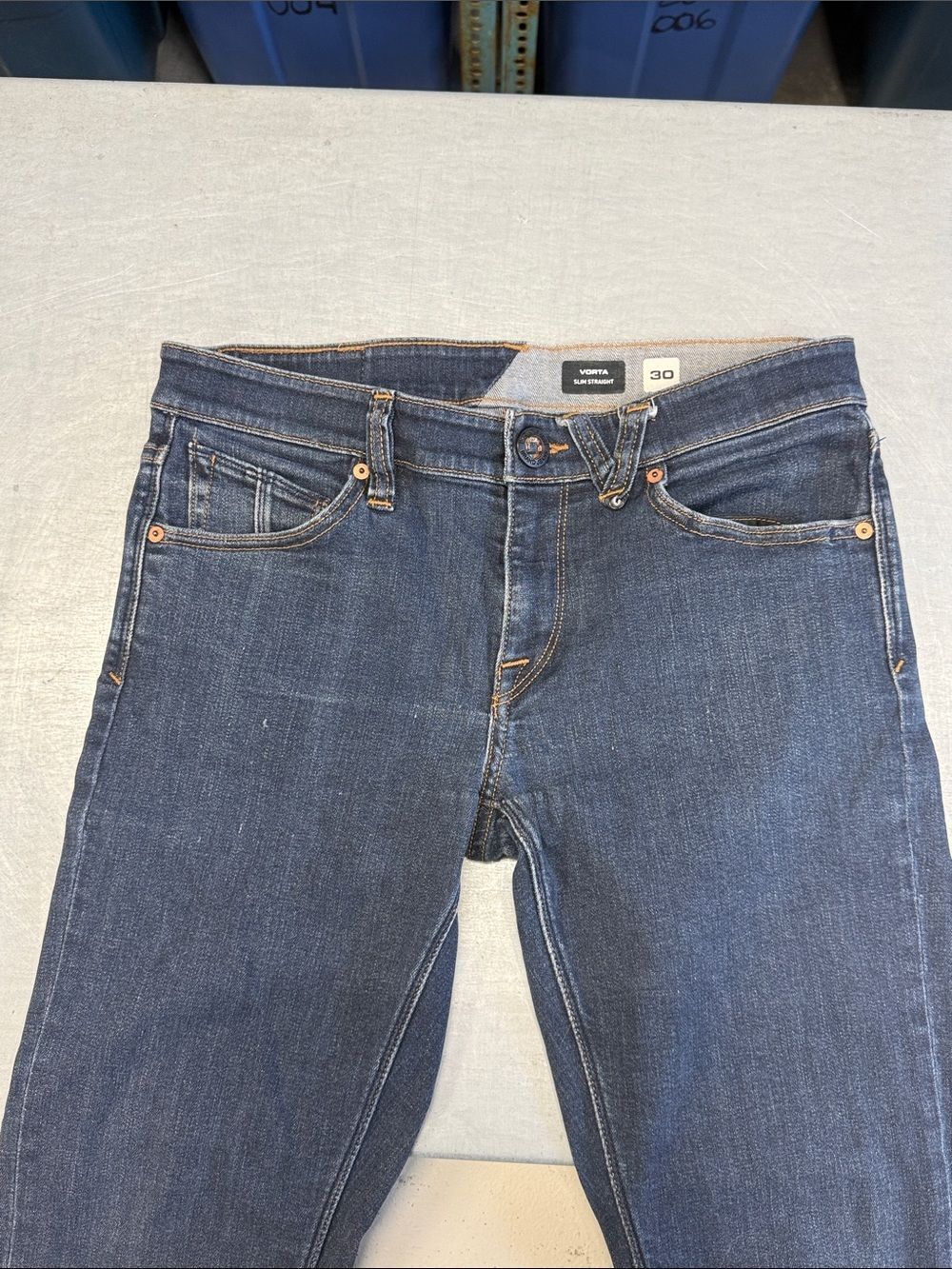 Volcom Indigo Straight-Leg Jeans with Leather Patch - Picture 3 of 4